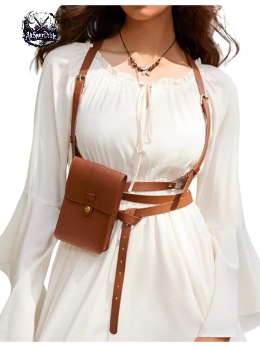PU Leather Renaissance Body Harness Belt with Detachable Bag Cosplay